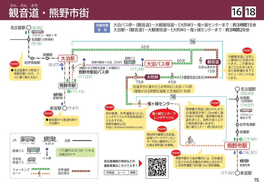使用火車或者當地公交車前往熊野古道的日歸之旅